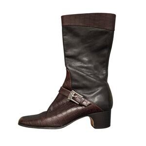 Brighton Gabby Leather Croc Choco Black and Brown Mid Calf Boots Size 6 M